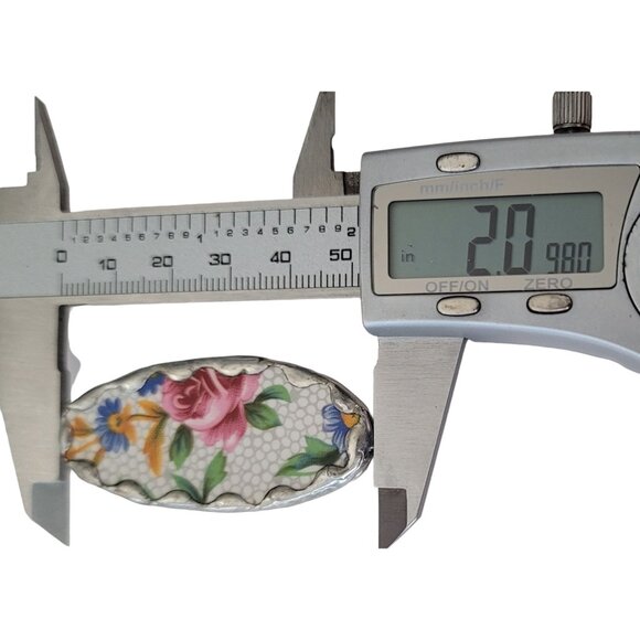 Rose Leaves Pottery Shard Oval Brooch Pin E651 - Picture 6 of 8